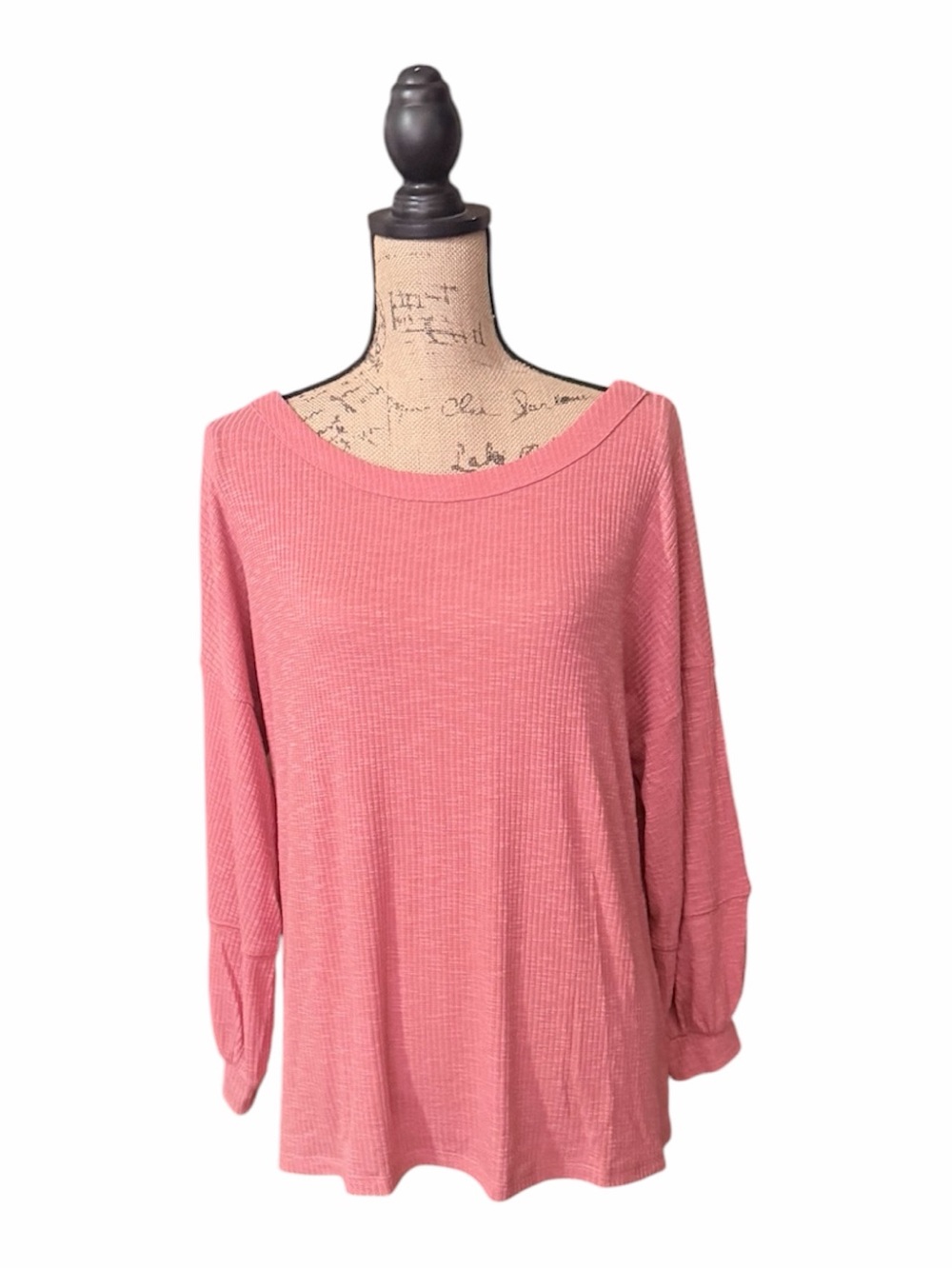 LuLaRoe Orange Pink Ribbed‎ Boatneck Long Sleeve Knitted Top